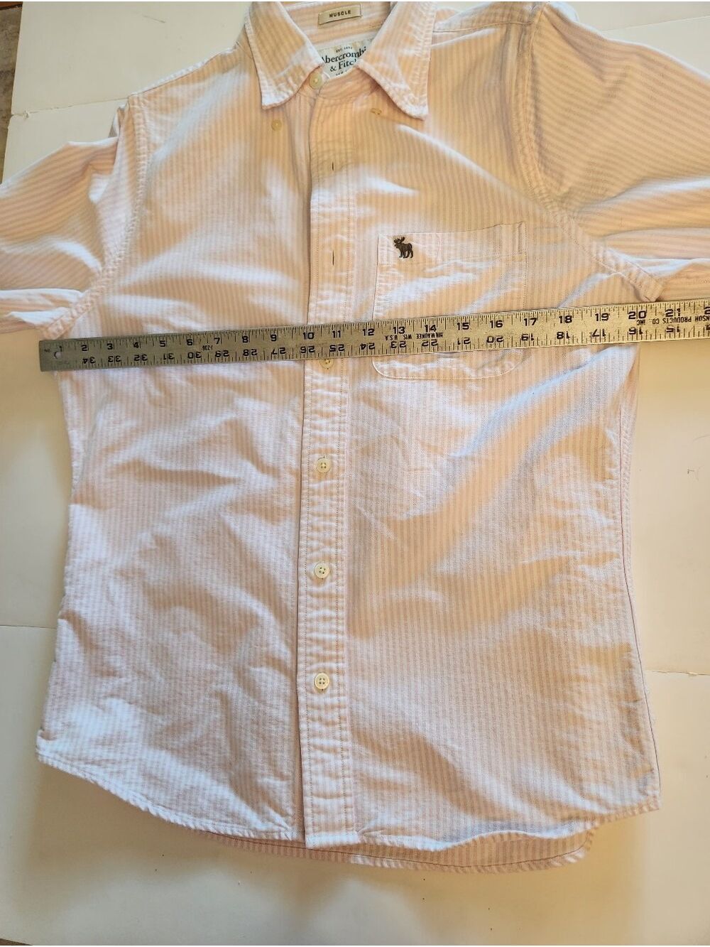 Abercrombie & Fitch Men's M Pink White Striped Oxford Muscle Button Down Shirt - Picture 10 of 11